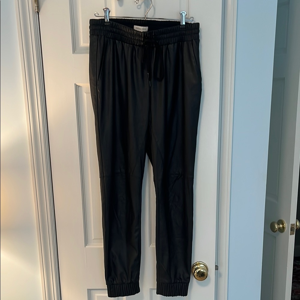 Rebecca Taylor Black Track Pants with Subtle Texture and Full Length